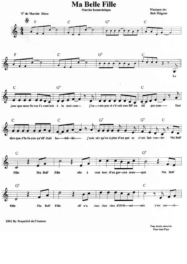 télécharger la partition d'accordéon Ma belle fille (Marche Disco) au format PDF