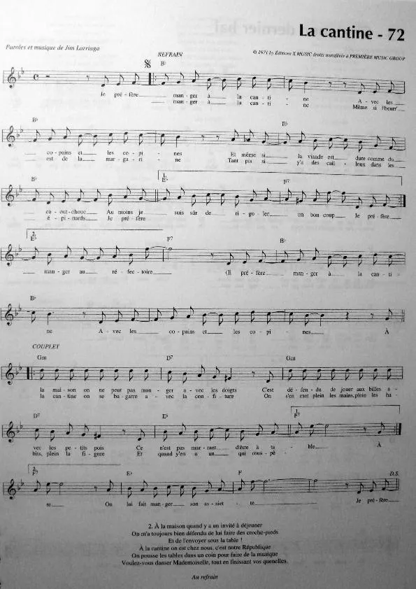 télécharger la partition d'accordéon La cantine (Chant : Carlos) au format PDF