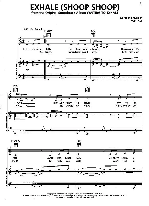 télécharger la partition d'accordéon Exhale (Shoop Shoop) (From the Original Soundtrack Album : Waiting to Exhale) au format PDF