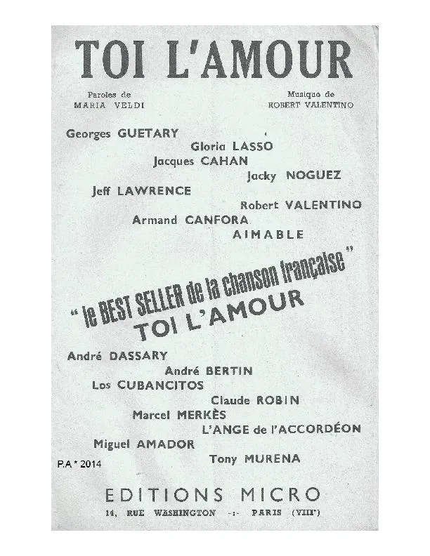 télécharger la partition d'accordéon Toi l'amour (Orchestration Complète) (Boléro Bohémien) au format PDF