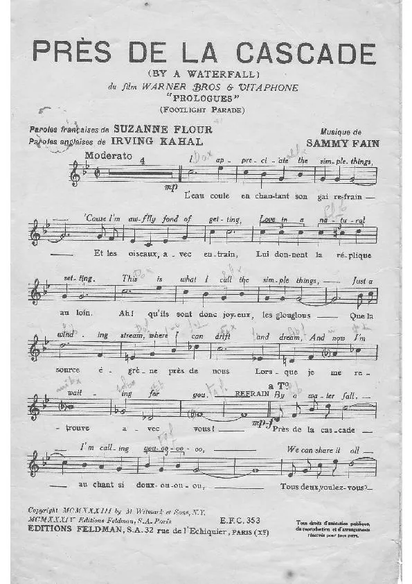 télécharger la partition d'accordéon Près de la cascade (By a Waterfall) (Du film : Warner Bros & Vitaphone) au format PDF