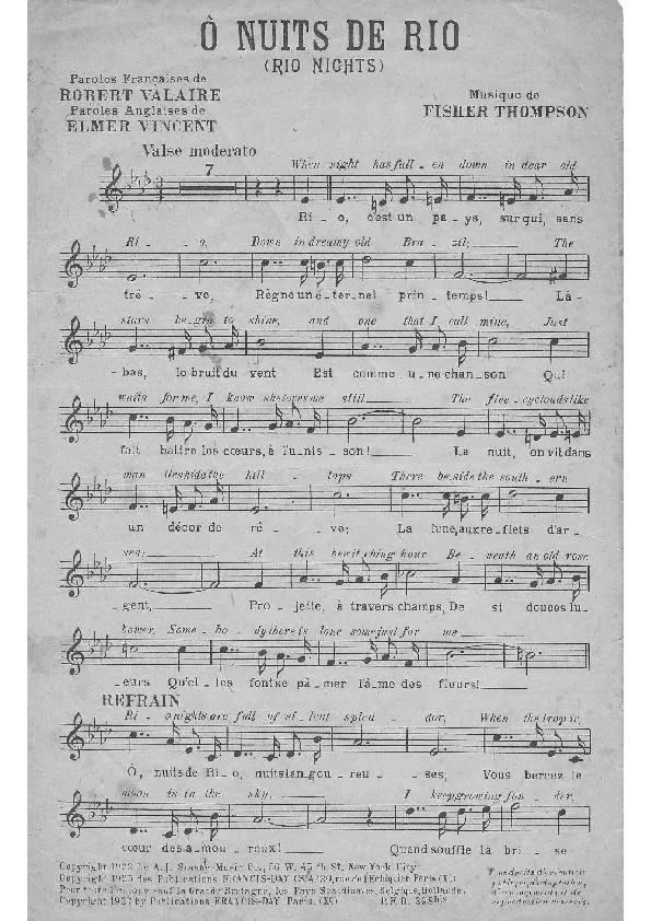 télécharger la partition d'accordéon Ô nuits de Rio (Rio Nights) (Valse Chantée) au format PDF