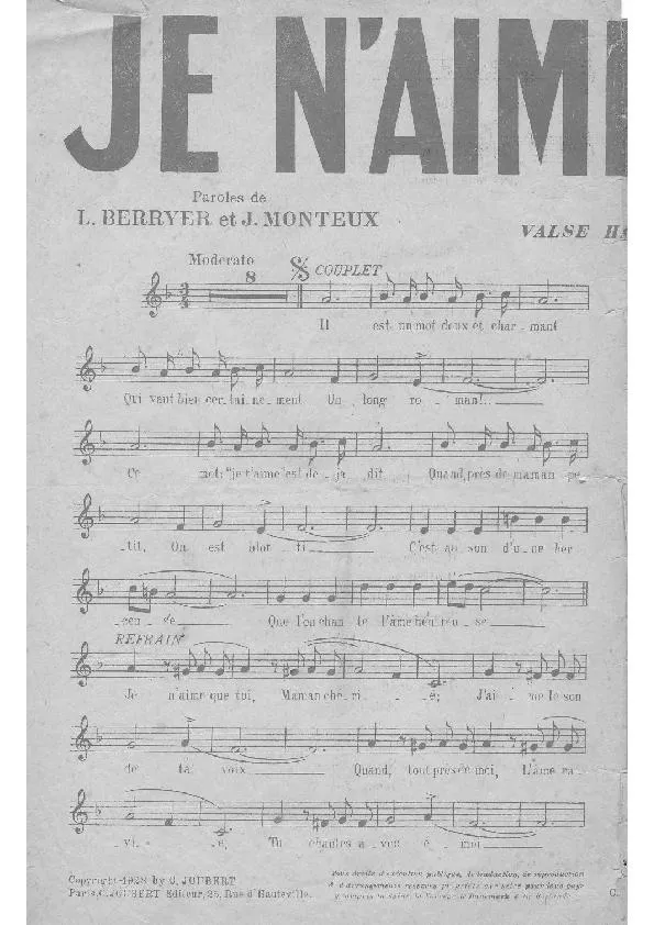 télécharger la partition d'accordéon Je n'aime que toi (Valse Hawaïenne)  au format PDF