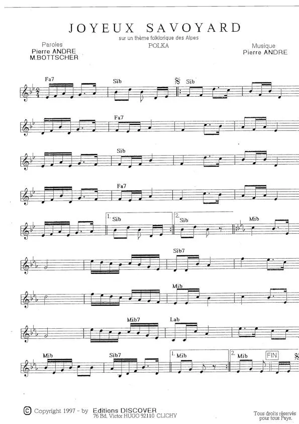 télécharger la partition d'accordéon Joyeux Savoyard (Polka) au format PDF