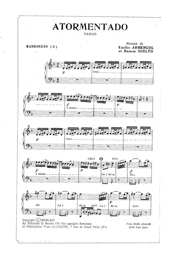 télécharger la partition d'accordéon Atormentado (Tango) au format PDF