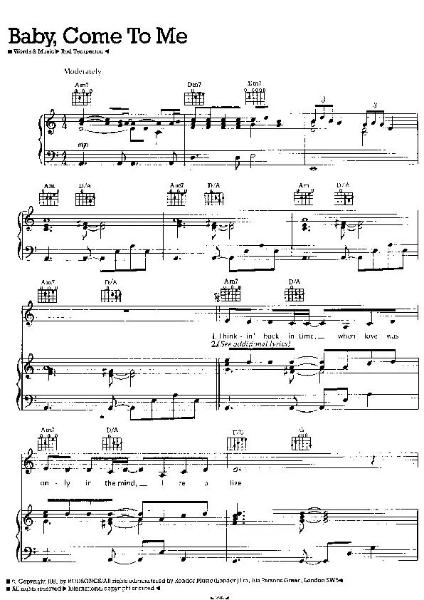 télécharger la partition d'accordéon Baby Come to me au format PDF