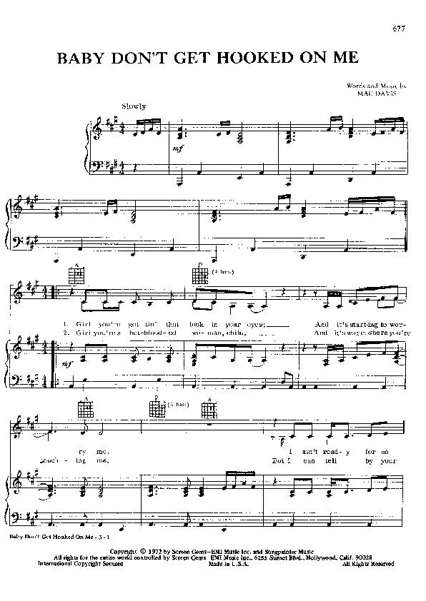 télécharger la partition d'accordéon Baby don't get hooked on me (Slowly) au format PDF