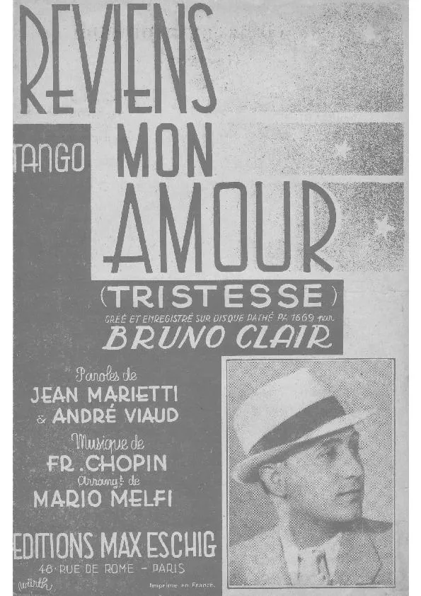 télécharger la partition d'accordéon Reviens mon amour (Tristesse) (Tango) au format PDF