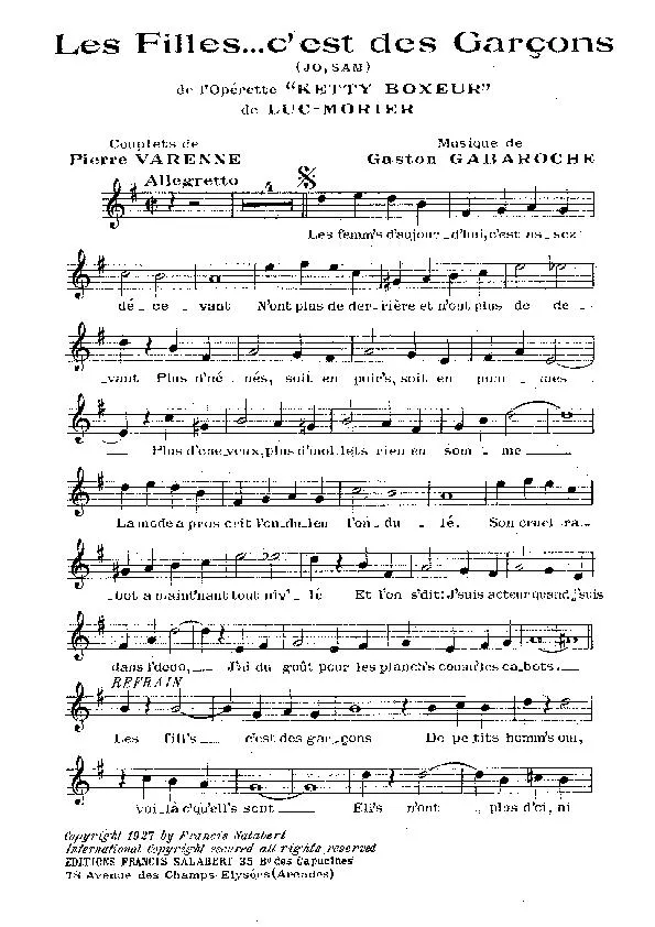 télécharger la partition d'accordéon Les filles C'est des garçons (Jo Sam) (De l'Opérette : Ketty Boxeur) au format PDF