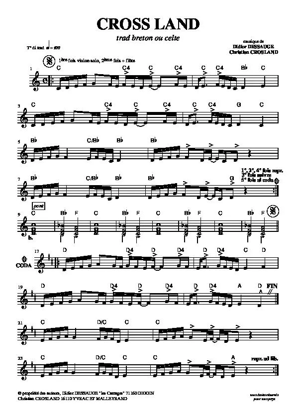 télécharger la partition d'accordéon Cross Land (Traditionnel Breton ou Celte) au format PDF
