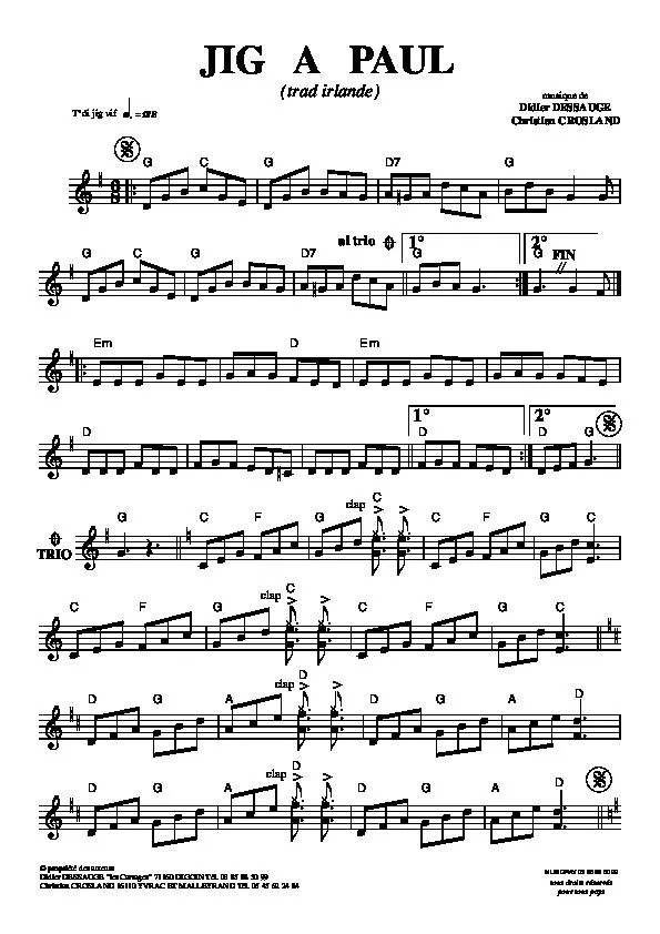télécharger la partition d'accordéon Jig à Paul (Traditionnel Irlandais) au format PDF