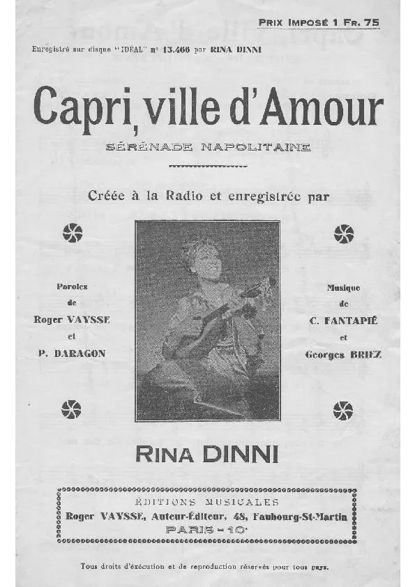 télécharger la partition d'accordéon Capri Ville d'amour (Sérénade Napolitaine) au format PDF