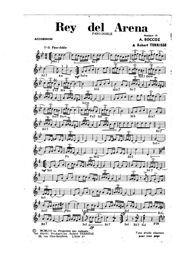 télécharger la partition d'accordéon Rey del Arena (Orchestration Complète) (Paso Doble) au format PDF