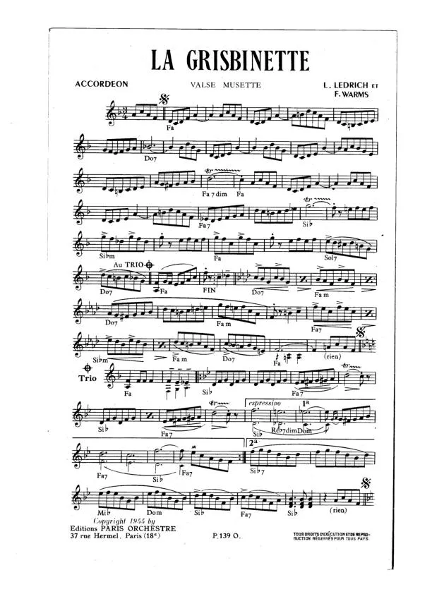 télécharger la partition d'accordéon La grisbinette (Valse Musette) au format PDF