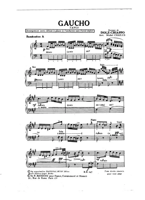 télécharger la partition d'accordéon Gaucho (Arrangement : Michel Chailus) (Tango) au format PDF