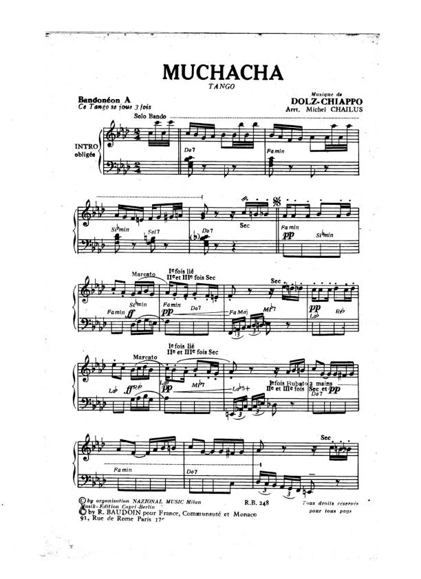 télécharger la partition d'accordéon Muchacha (Arrangement : Michel Chailus) (Tango) au format PDF