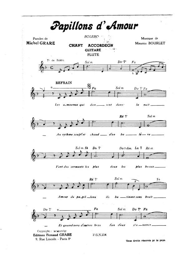 télécharger la partition d'accordéon Papillons d'amour (Orchestration Complète) (Boléro) au format PDF