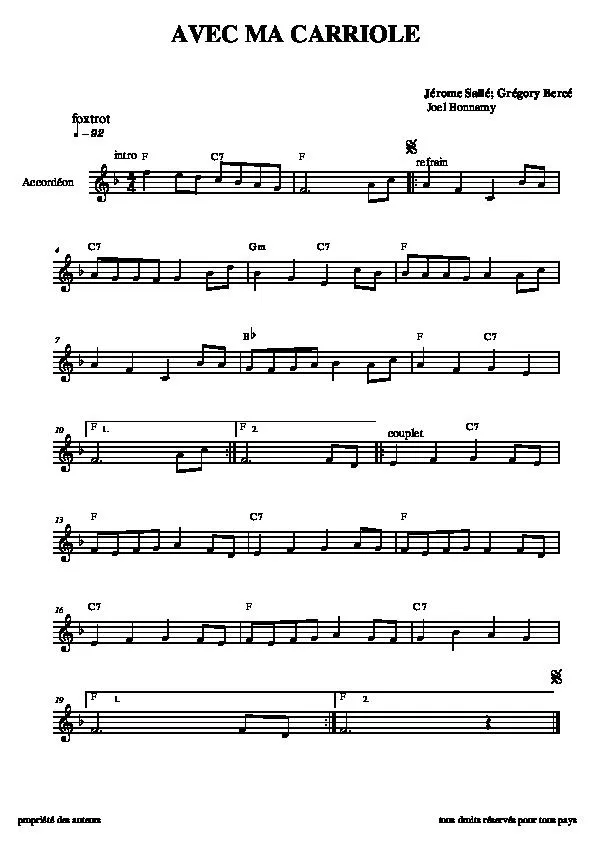 télécharger la partition d'accordéon Avec ma carriole (Fox Trot Chanté) au format PDF
