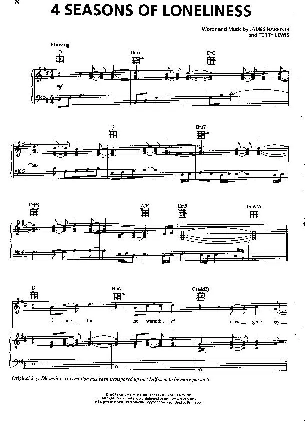 télécharger la partition d'accordéon 4 Seasons of Loneliness au format PDF