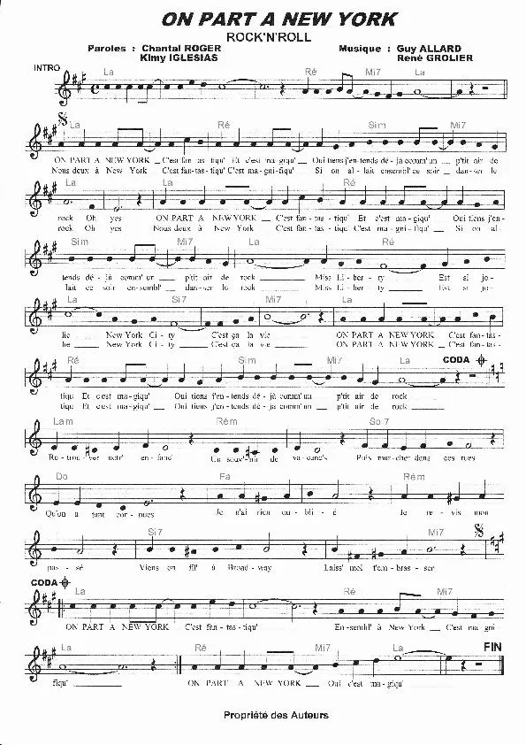 télécharger la partition d'accordéon On part à New York (Rock Chanté) au format PDF