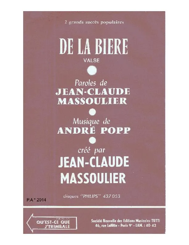 télécharger la partition d'accordéon De la bière (Valse Bavaroise) au format PDF