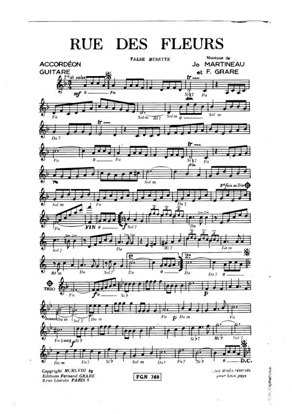 télécharger la partition d'accordéon Rue des fleurs (Valse Musette) au format PDF