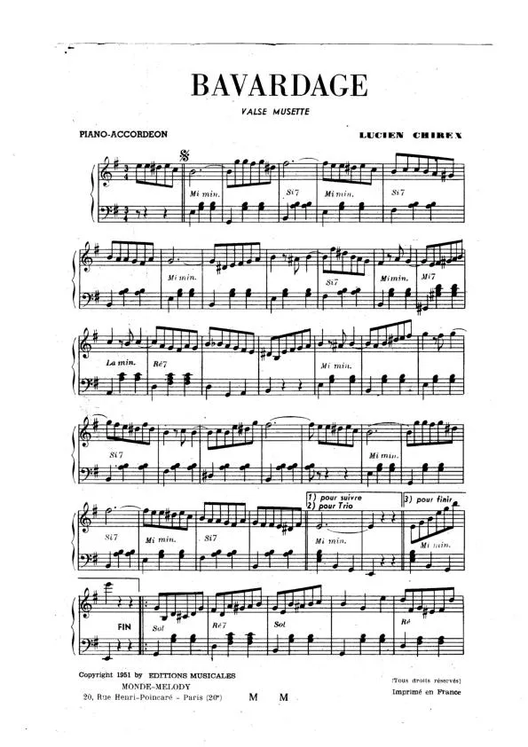 télécharger la partition d'accordéon Bavardage (Valse Musette) au format PDF