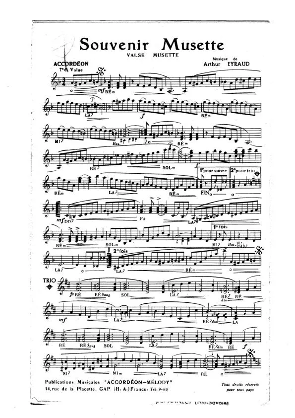 télécharger la partition d'accordéon Souvenir Musette (Valse Musette) au format PDF