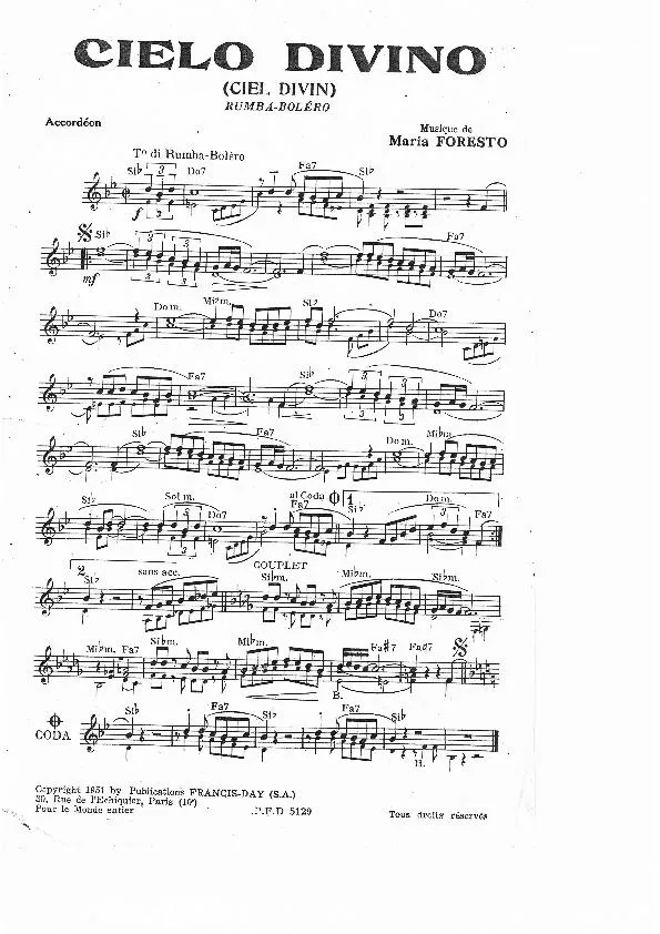 télécharger la partition d'accordéon Cielo Divino (Ciel divin) (Rumba Boléro) au format PDF