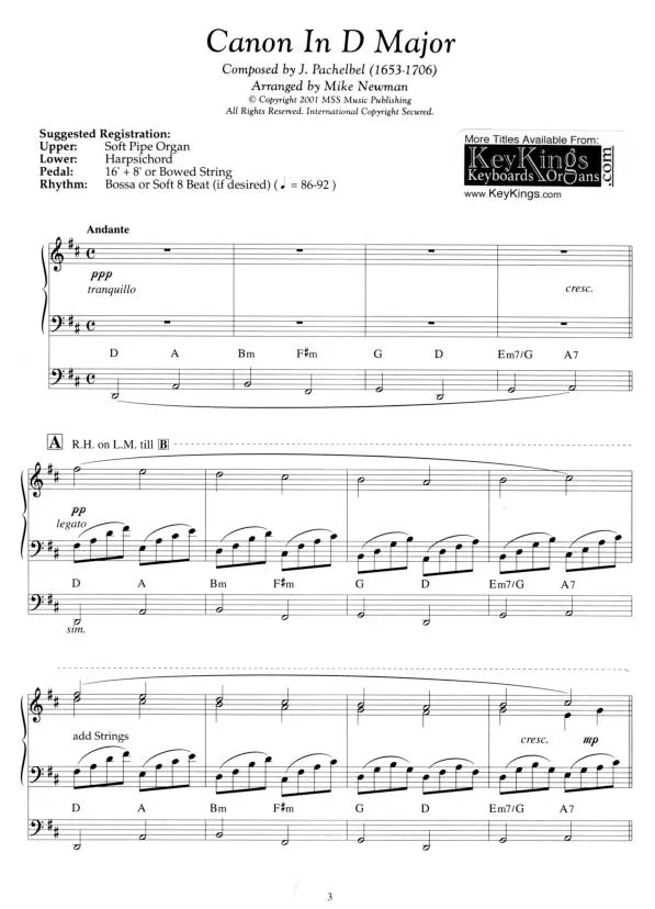 télécharger la partition d'accordéon Canon in D Major (Arrangement Mike Newman) au format PDF