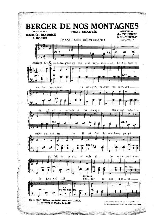 télécharger la partition d'accordéon Berger de nos montagnes (Valse Chantée) au format PDF