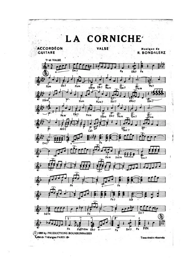 télécharger la partition d'accordéon La corniche (Valse) au format PDF