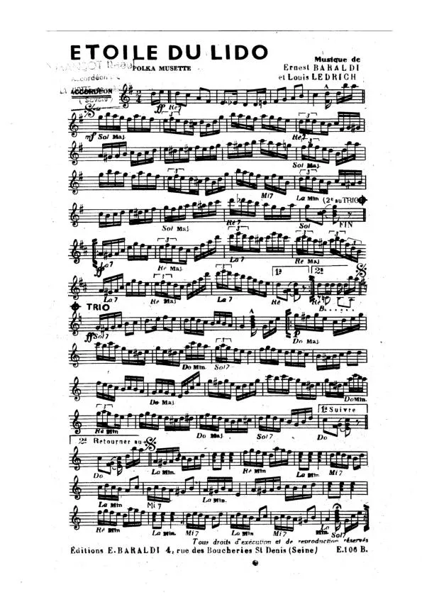 télécharger la partition d'accordéon Etoile du Lido (Polka Musette) au format PDF