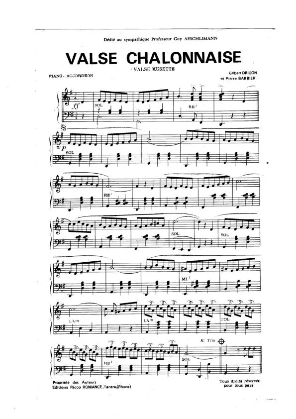 télécharger la partition d'accordéon Valse Chalonnaise (Valse Musette) au format PDF