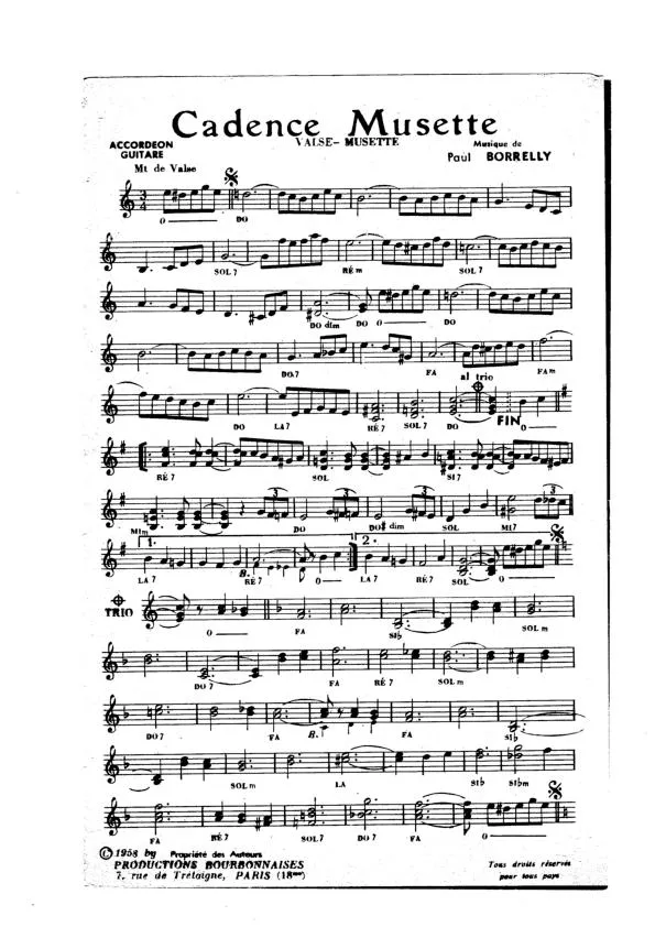télécharger la partition d'accordéon Cadence Musette (Valse Musette) au format PDF