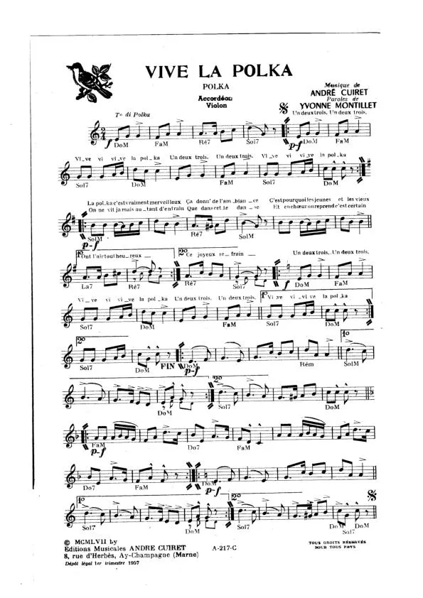 télécharger la partition d'accordéon Vive la polka (Orchestration Complète) au format PDF
