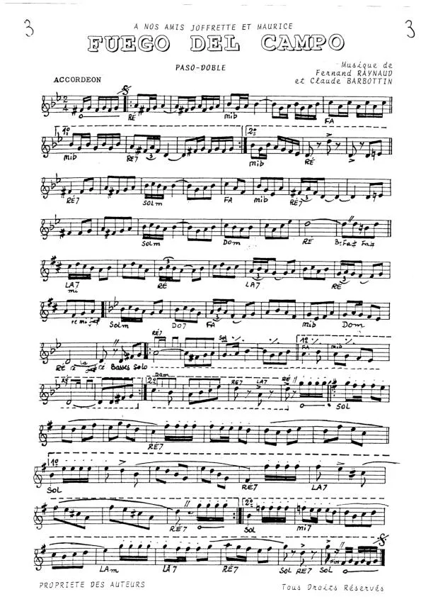 télécharger la partition d'accordéon Fuego del Campo (Paso Doble) au format PDF