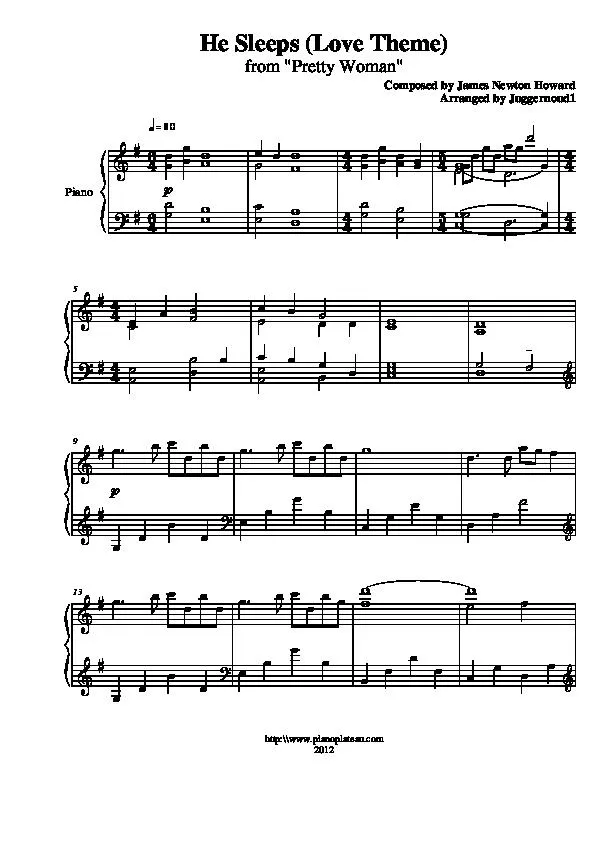 télécharger la partition d'accordéon He sleeps (Du film : Pretty Woman) (Piano) au format PDF