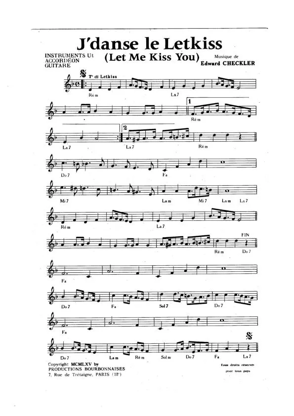 télécharger la partition d'accordéon J' danse le letkiss (Let me kiss you) au format PDF