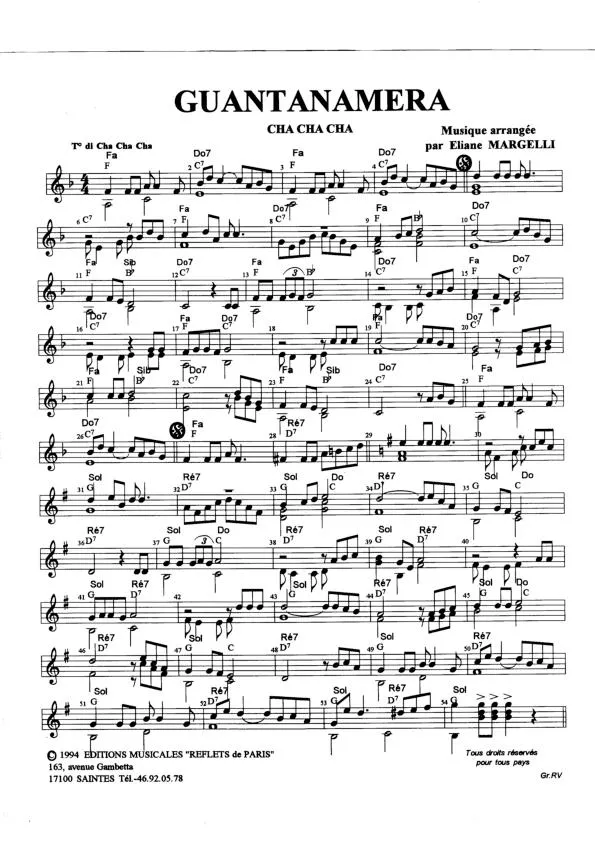 télécharger la partition d'accordéon Guantanamera (Cha Cha Cha) au format PDF