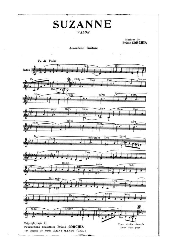 télécharger la partition d'accordéon Suzanne (Valse) au format PDF