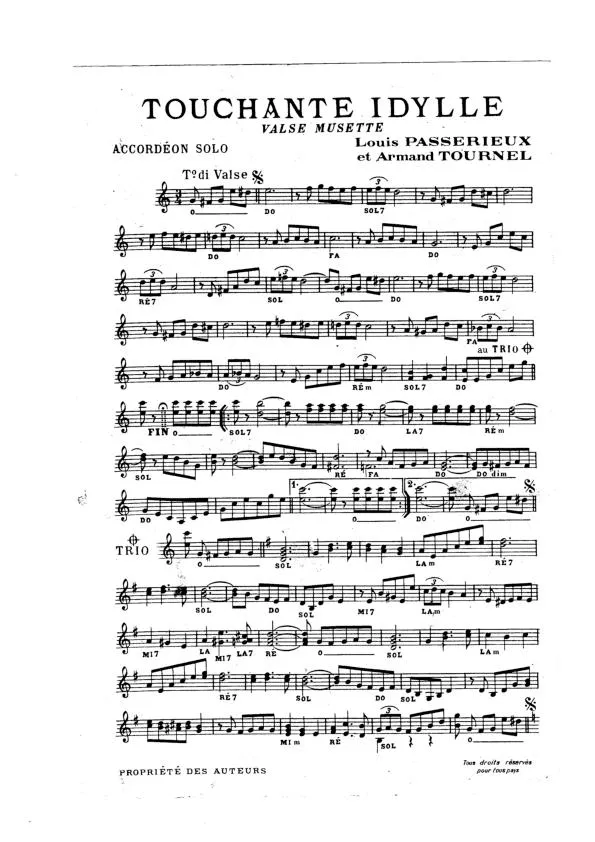 télécharger la partition d'accordéon Touchante Idylle (Valse Musette) au format PDF