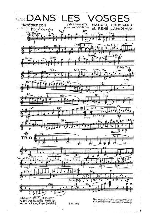 télécharger la partition d'accordéon Dans les Vosges (Valse Musette) au format PDF