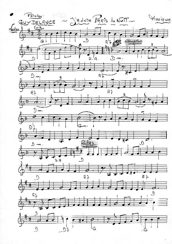télécharger la partition d'accordéon J'adore Paris la nuit (Valse) (Manuscrit) au format PDF