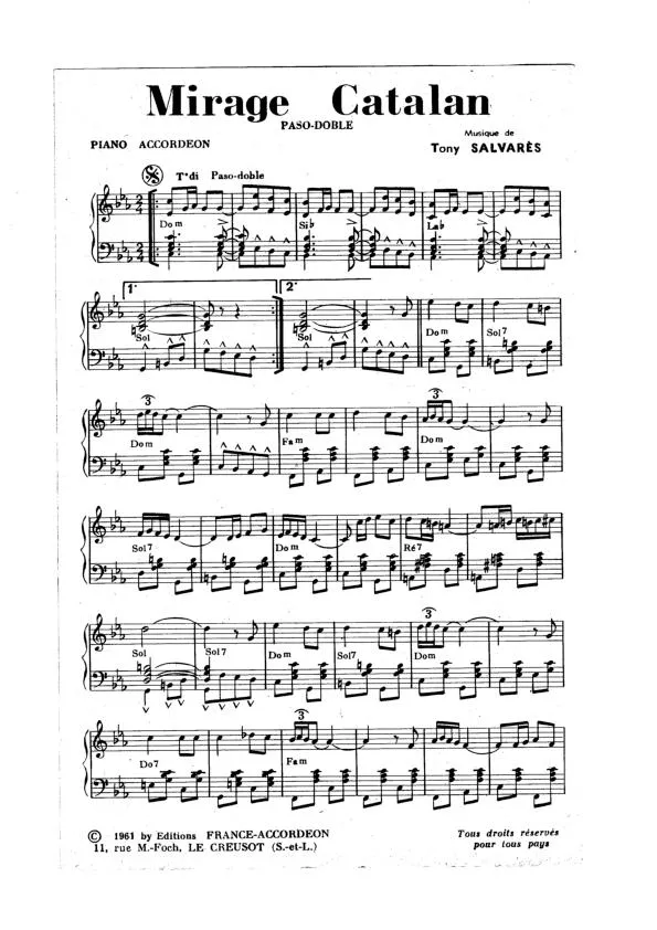 télécharger la partition d'accordéon Mirage Catalan (Paso Doble) au format PDF