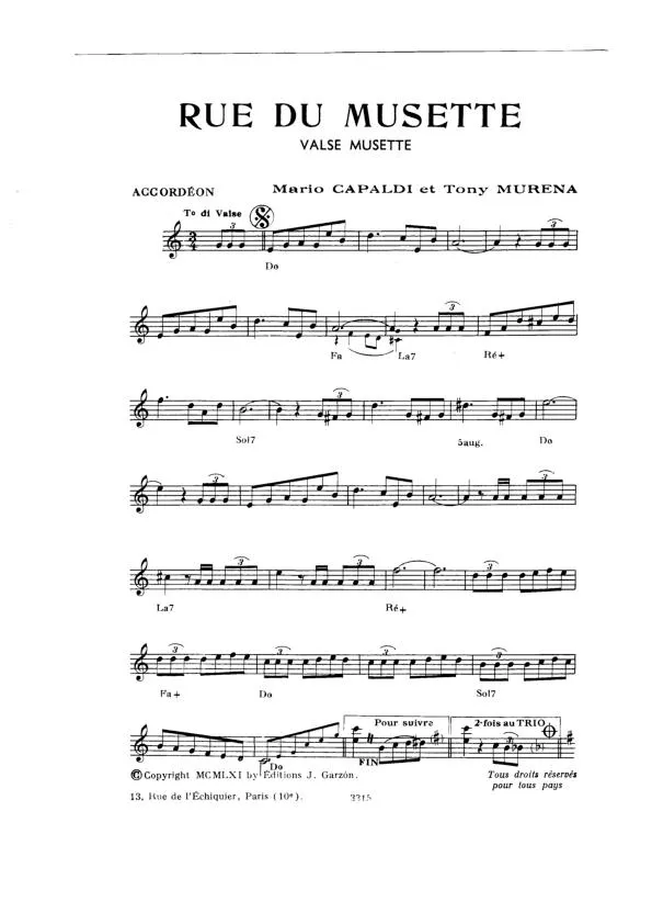 télécharger la partition d'accordéon Rue du musette (Valse Musette) au format PDF
