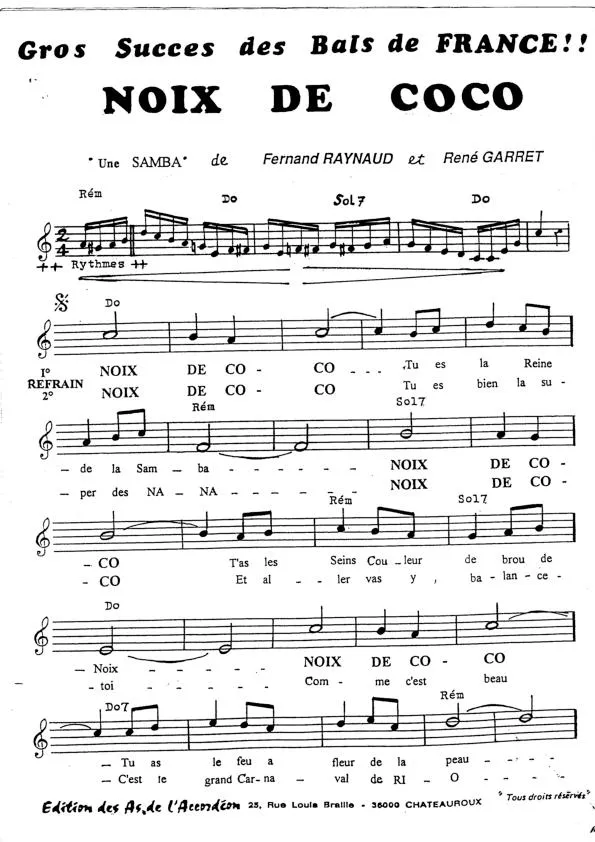 télécharger la partition d'accordéon Noix de coco (Samba) au format PDF