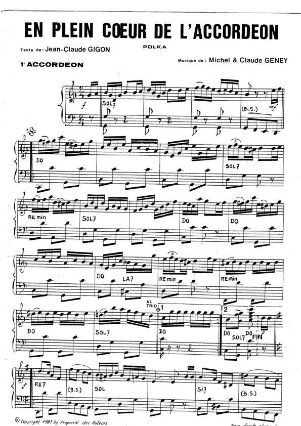 télécharger la partition d'accordéon En plein cœur de l'accordéon (1er + 2ème Accordéon) (Polka) au format PDF