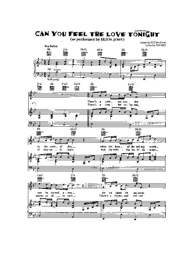 télécharger la partition d'accordéon Can you feel the love tonight (Pop Ballad) au format PDF