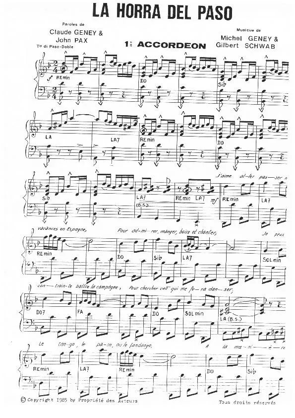 télécharger la partition d'accordéon La horra del paso (1er Accordéon) (Paso Doble)  au format PDF